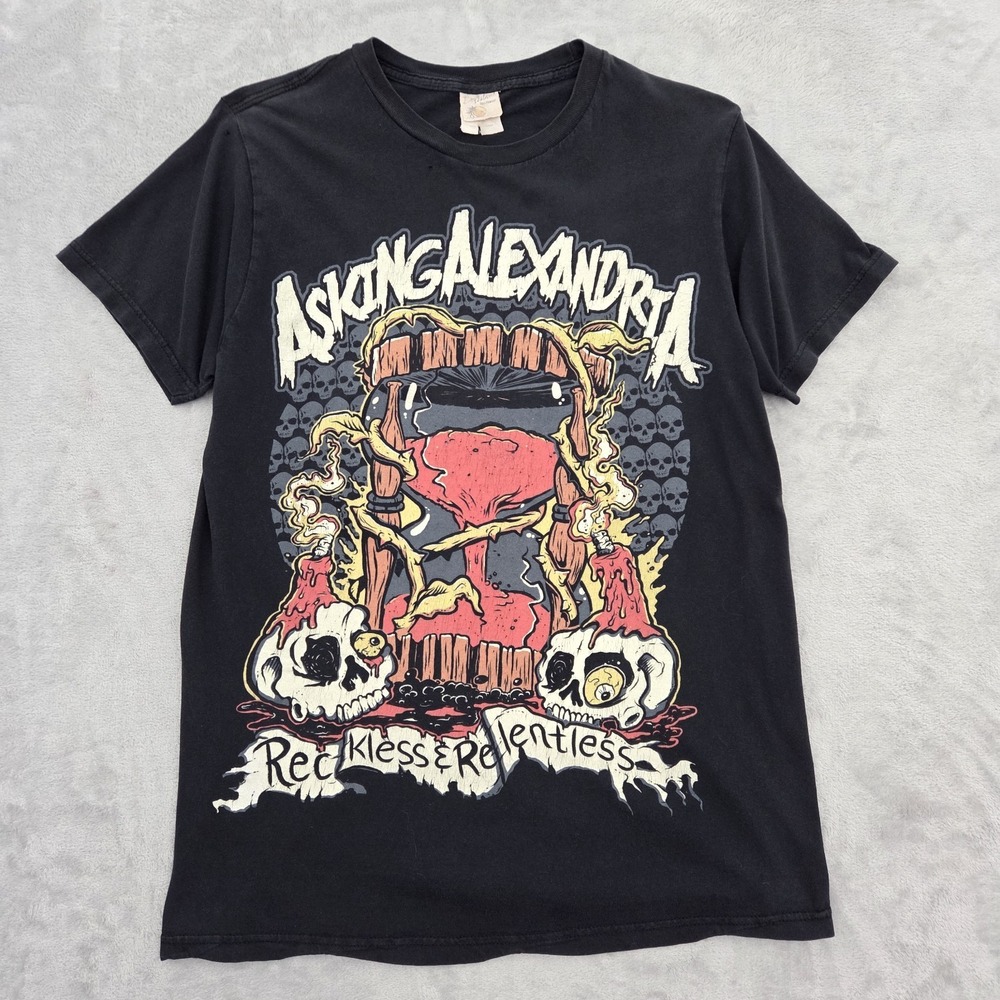 Asking Alexandria Reckless & Relentless T-Shirt Black Graphic Print Distressed M